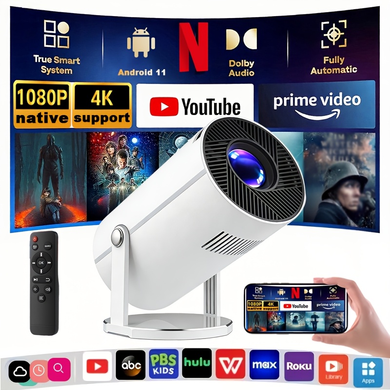 New Portable LED Smart Projector - Native 1080P/Supports 4K WIFI Wireless Projection, for Office, Home, And Outdoor Camping, Ideal for Mother s Day, Father s Day, Graduation Season, And Football Fans