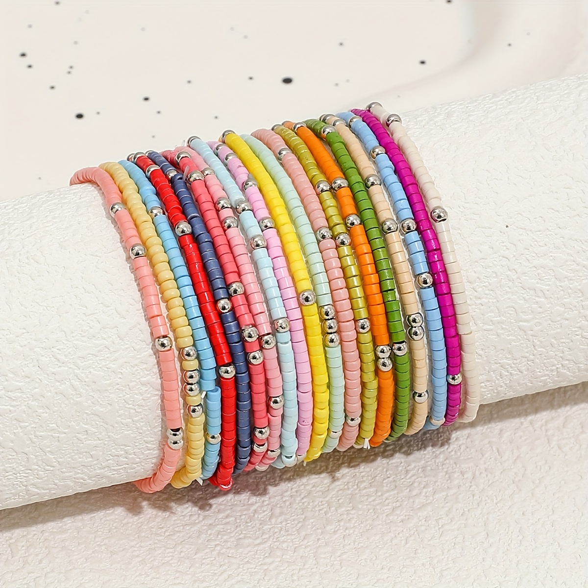 Versatile 19 Piece Beaded Bracelet Set, Mixed Glass and Plastic Beads