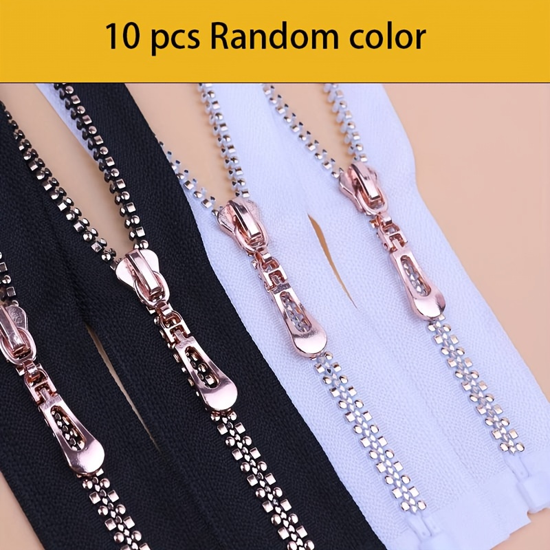 

10pcs 5# Resin Zippers, Special Square Teeth Design, Rose Golden Plated, Single Open End, For Garment Jackets, Random Black & White Colors