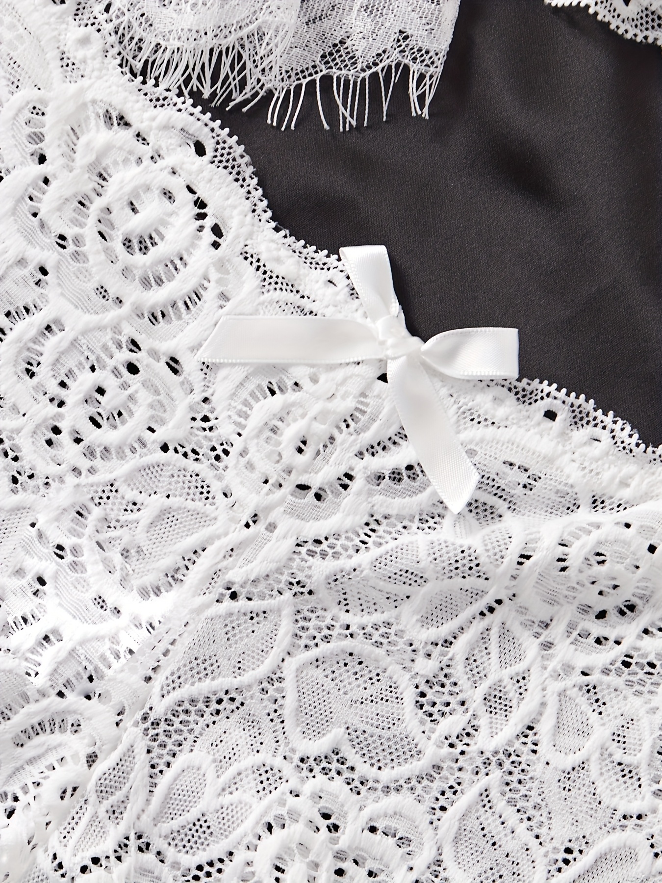 a lingerie robe set featuring eyelash lace wave decorations ribbons a   two piece outfit and a beautifully designed kimono bathrobe Product details 24