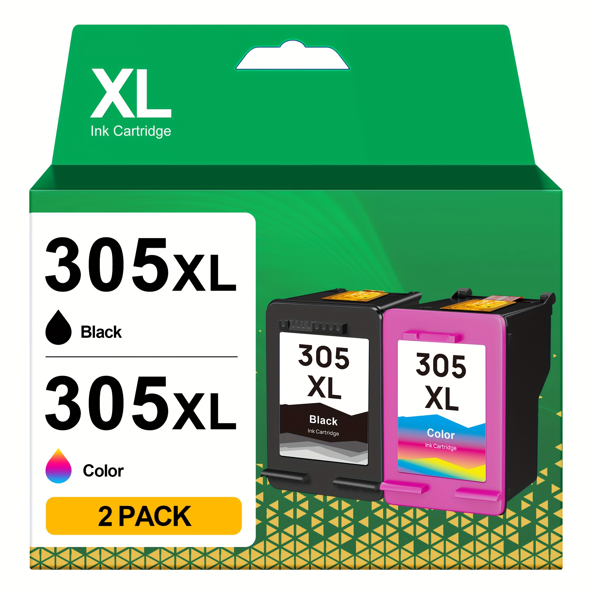 Image of 305xl Ink Cartridges Set (2 Pack, Black Color) Remanufactured For 305 Xl For 6000 6055 6400 6458 6458e 6455e 4100 4100e 4152 4155e 2700 2700e 2752 2752e 2742 2755 Printers