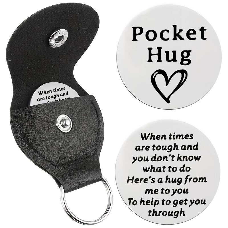 TEMU 1 Ensemble Disque Métallique Gravé Double Face Poche Étreinte avec Boîtier Noir Porte-Clés Encouragement Cadeau de Fête Ornement Suspendu