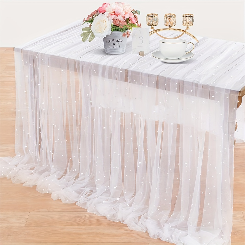 

3pcs 10ft(60x120 Inch) Table Cloth Wedding Table Runner Decor Tulle Fabric For Bridal Shower Wedding Arch Veil Lace Table Runner Decor