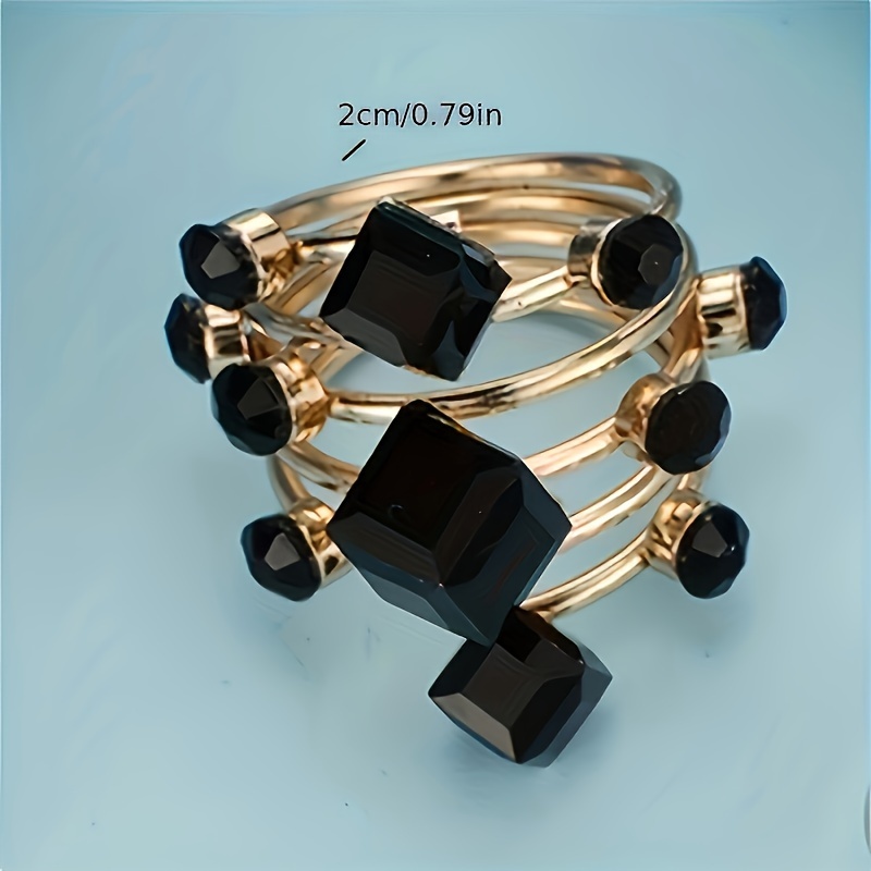 rhinestone ring golden stacking wire wrapped birthstone rings black geometric chakra ring fashion adjustable minimalist finger jewelry for women details 3