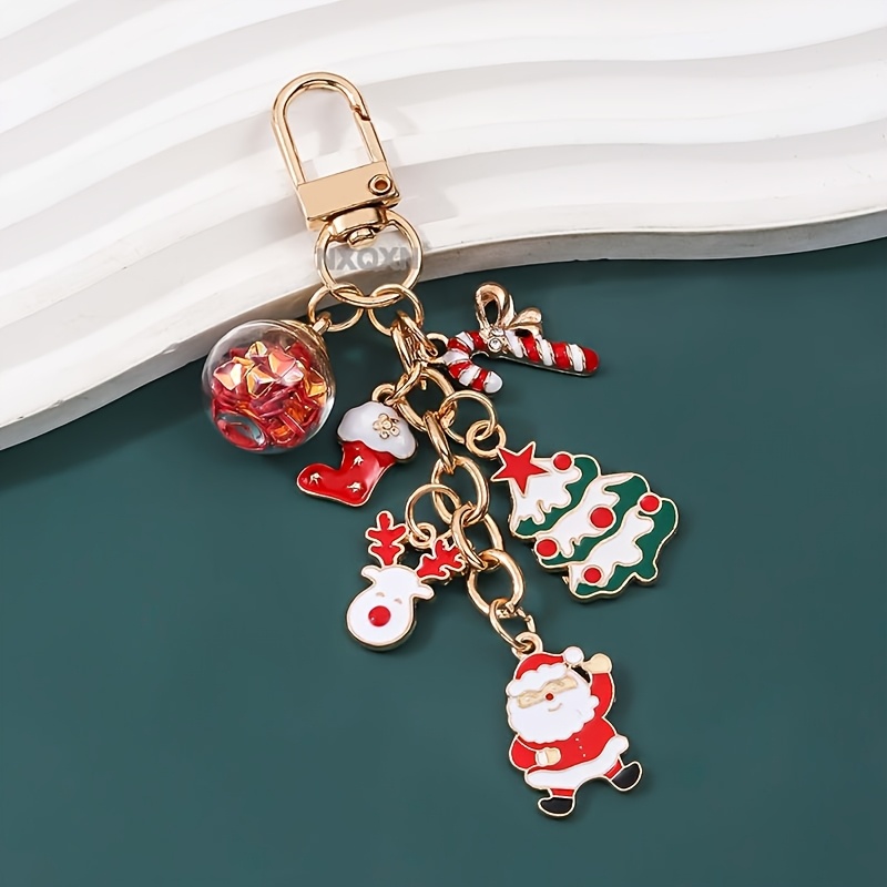 TEMU 1 Cartoon Cute Snowman Santa Claus Snowflake Christmas Tree Elk Bell Drip Oil Alloy Keychain Exquisite Sweet Elegant Christmas Theme Series