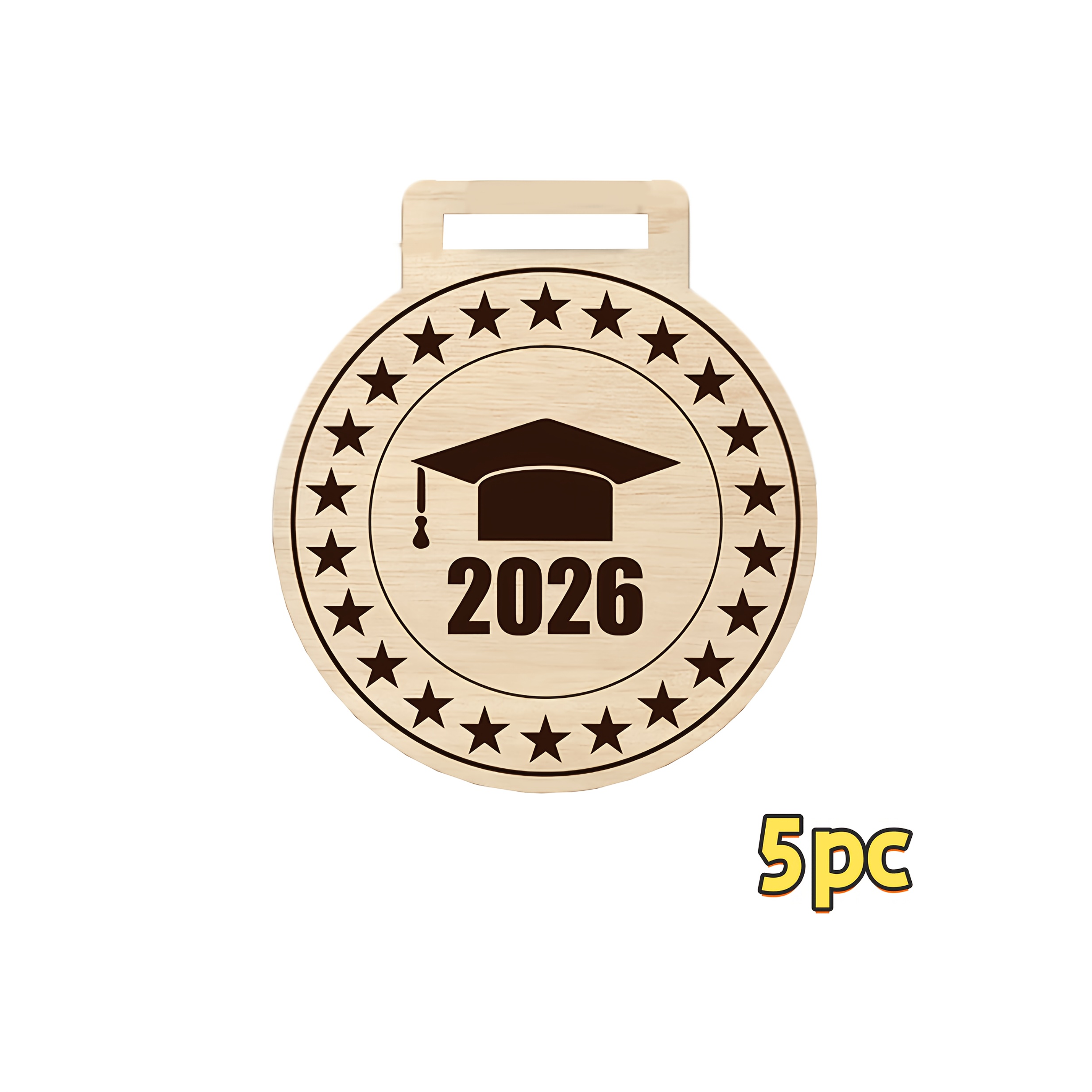 TEMU 5pcs Médailles Rondes en Bois, avec un Chapeau de Remise de Diplôme et un Design d'Étoile à Branches, un Cadeau pour de de Diplômes, un Article