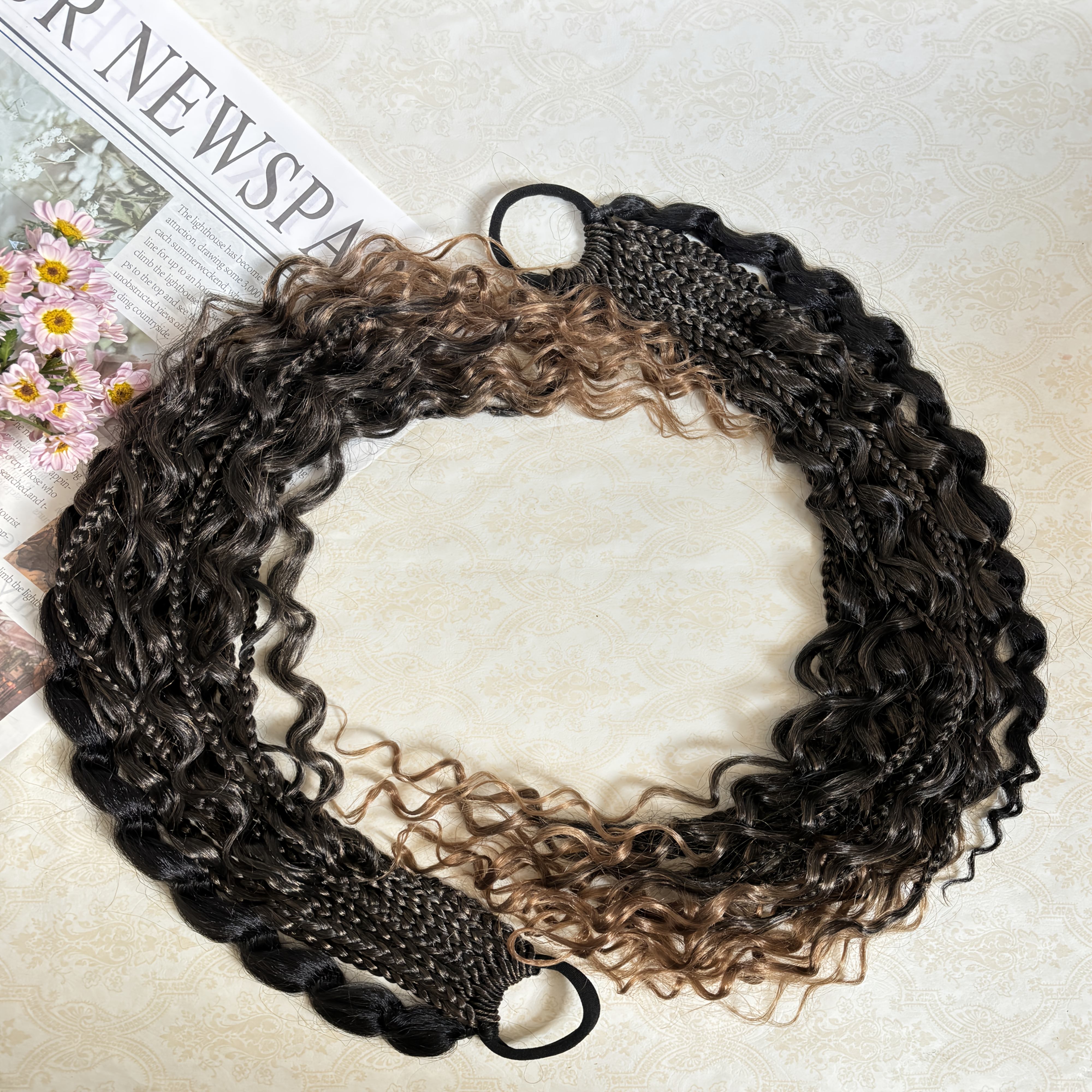 2025 new handmade long ponytail two piece 24inch boho box - Temu