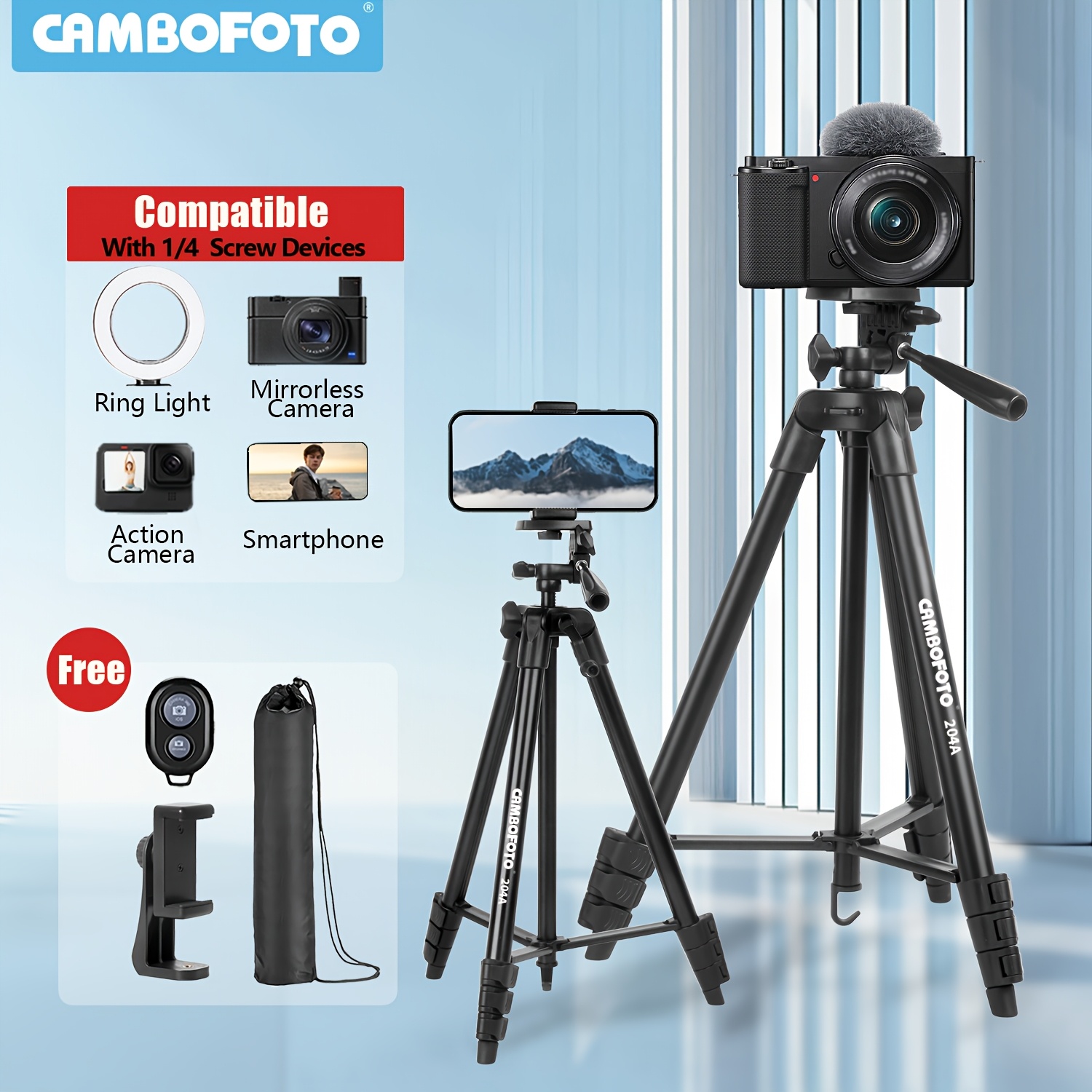 TEMU Aluminum Tripod, 53-inch Professional Portable Mini Camera Stand Featuring Remote Control, Phone Clip, And Carrying Bag, Suitable For Mirrorless