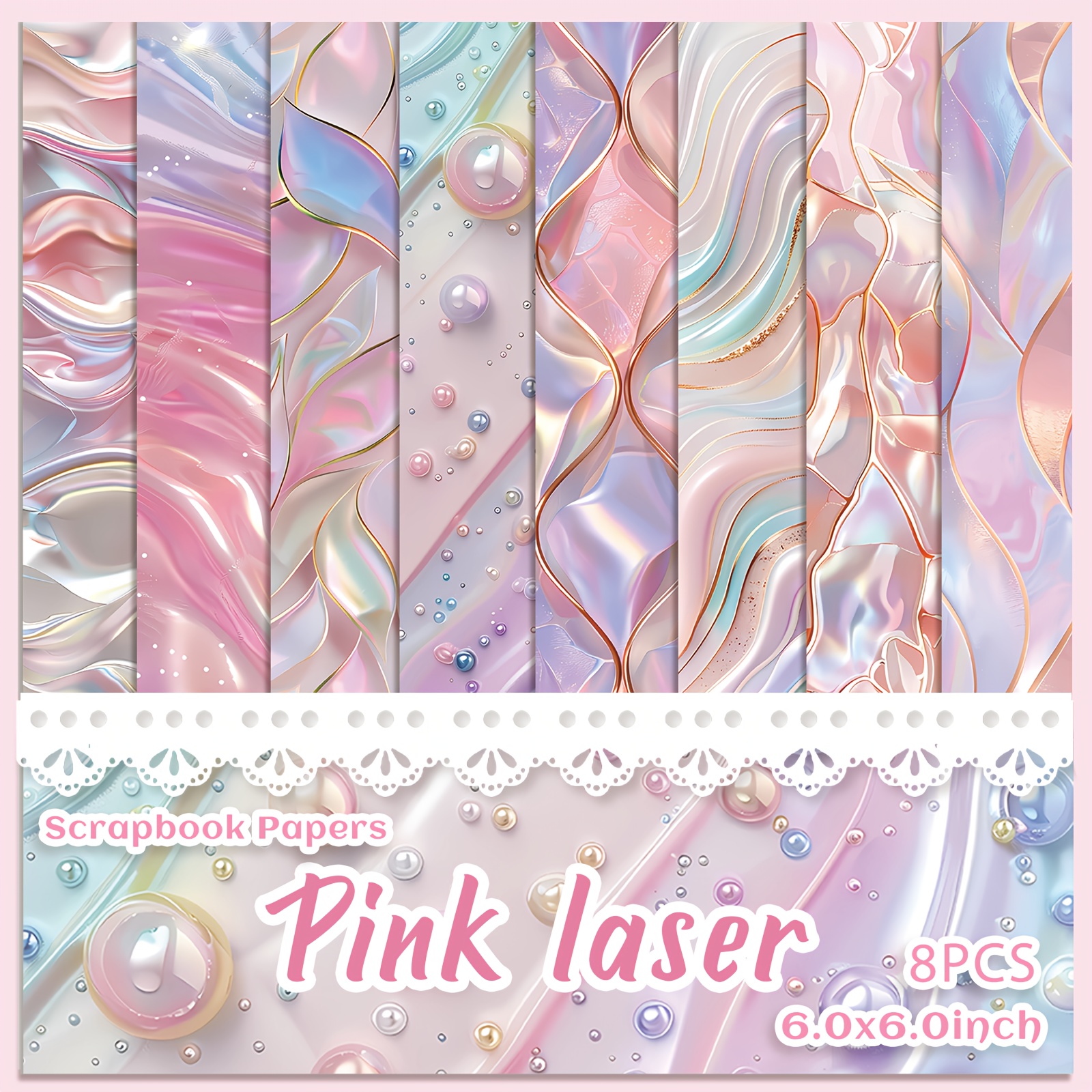 E-shop 8 Bögen Rosa Laser Papierblock, Kunsthandwerk Musterpapier für Scrapbooking, Kartenherstellung und Projekte Journal