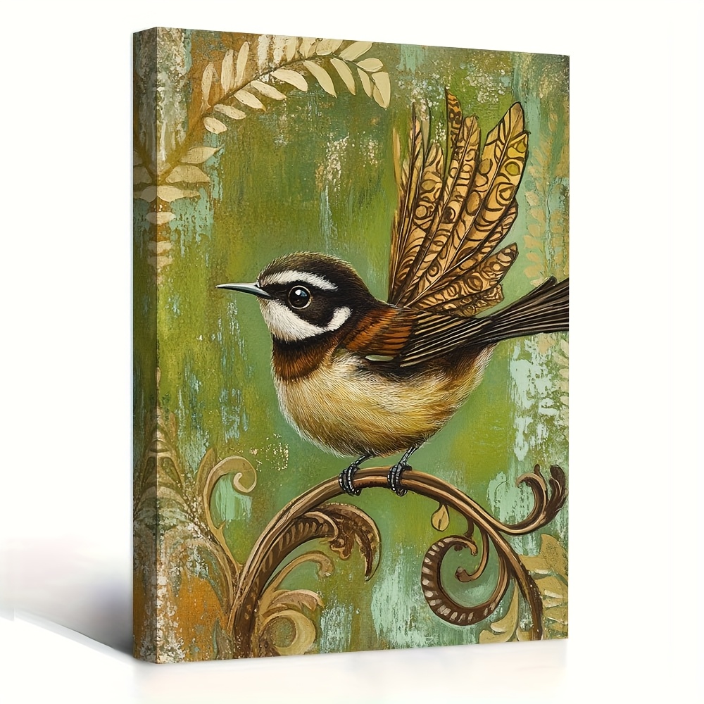 TEMU 1pc Wooden Framed Wall Art - New Zealand Bird Painting With Outstretched Wings, Muted Green Background, Ready-to-hang (11.8x15.7 Inch / 30x40cm)