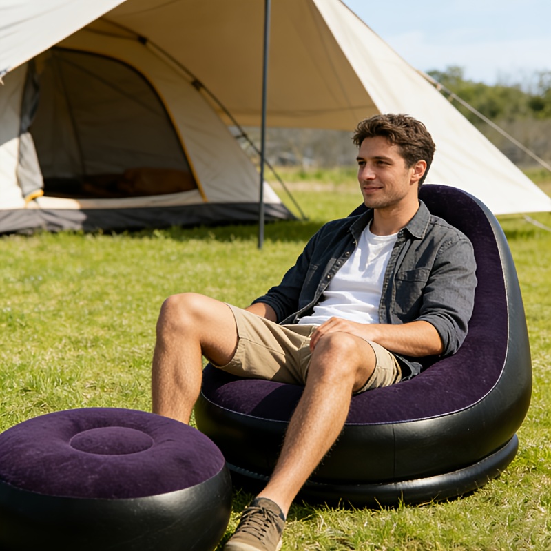Image of Air-filled Couch With Footrest, Relaxation Sofa Bed For Home, Outdoor Camping Sofa Bed, Casual Recliner For Adults, Portable Couch, Inflatable Sofa For Indoor And Outdoor Use, , Ideal For Camping