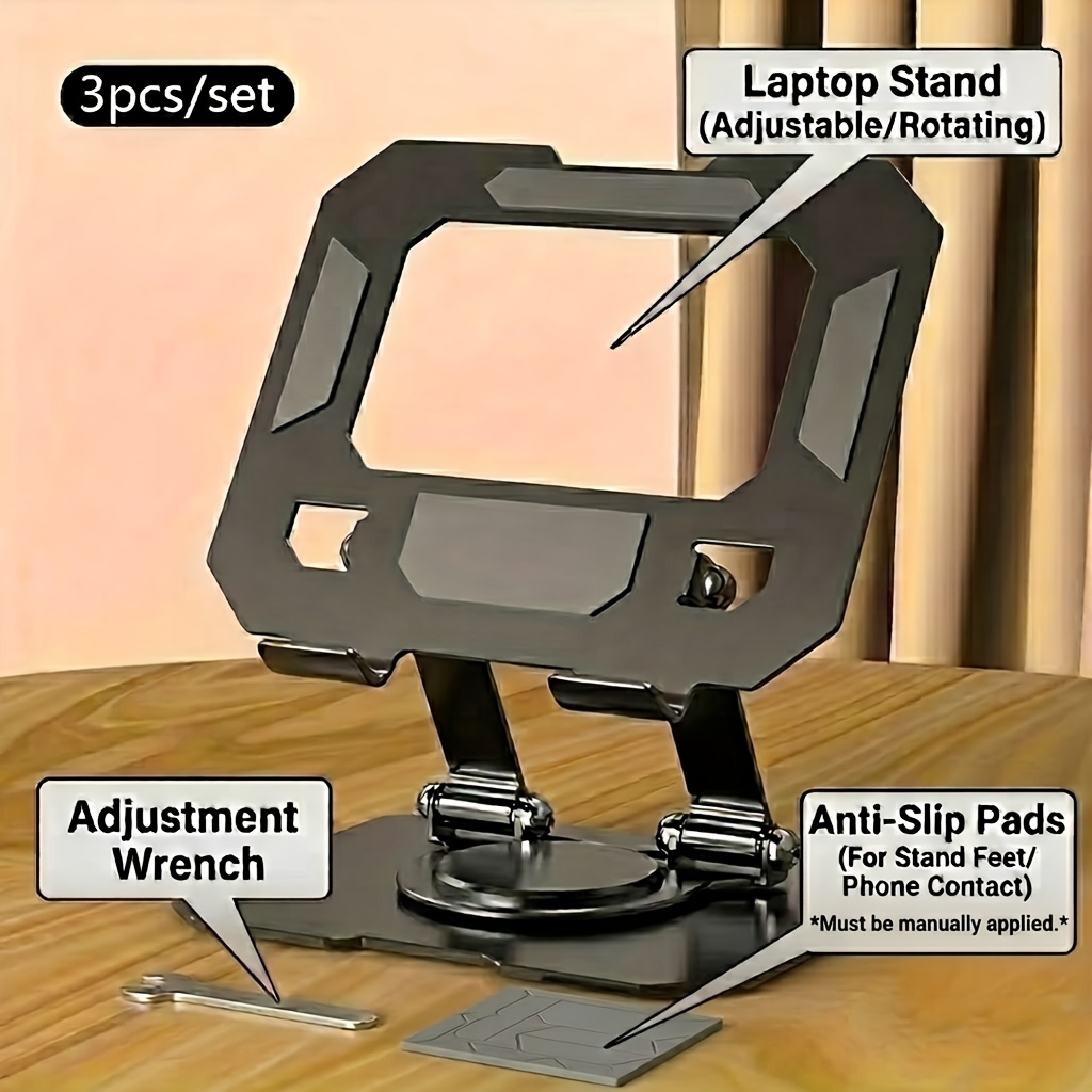 E-shop 3er-Set Neuer Schwarzer Tablet-Ständer [Rutschfeste Matte + Schraubenschlüssel], Desktop Live-Übertragung Handy-Halterung 360° Drehbarer Basis,