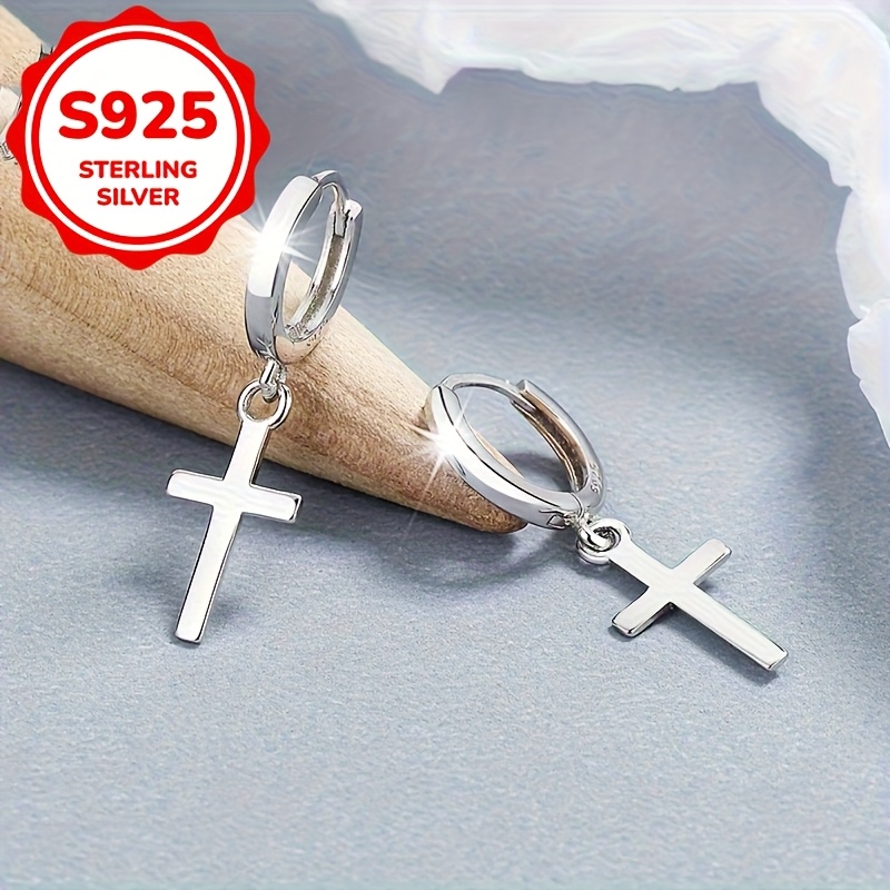 Women's Classic Cross Pendant Earrings 925 Sterling Silver Packaging