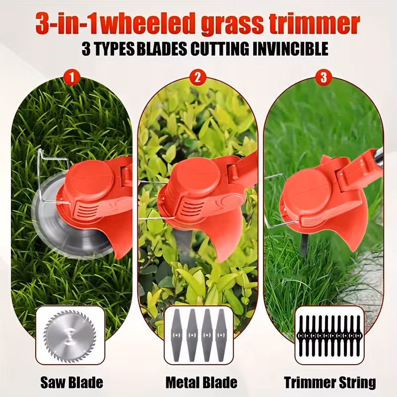 portable home cordless electric lawnmower garden weeder wireless mower features 3 blade types and two high capacity lithium ion batteries powerful performance for lawns gardens and yards tool discount mens gift christmas Product details 4