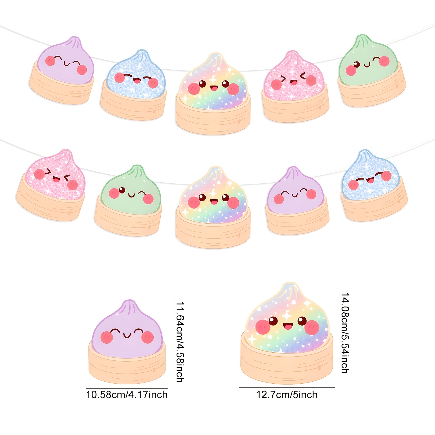 Image of Bun Dim Sum Birthday Flag, Cute Pastel Cartoon Bun Kawaii Minimalist Shower Birthday Style, Pastel Rainbow Shower Birthday Party Suppliesfor Christmas Halloweenfor Christmas And Halloween