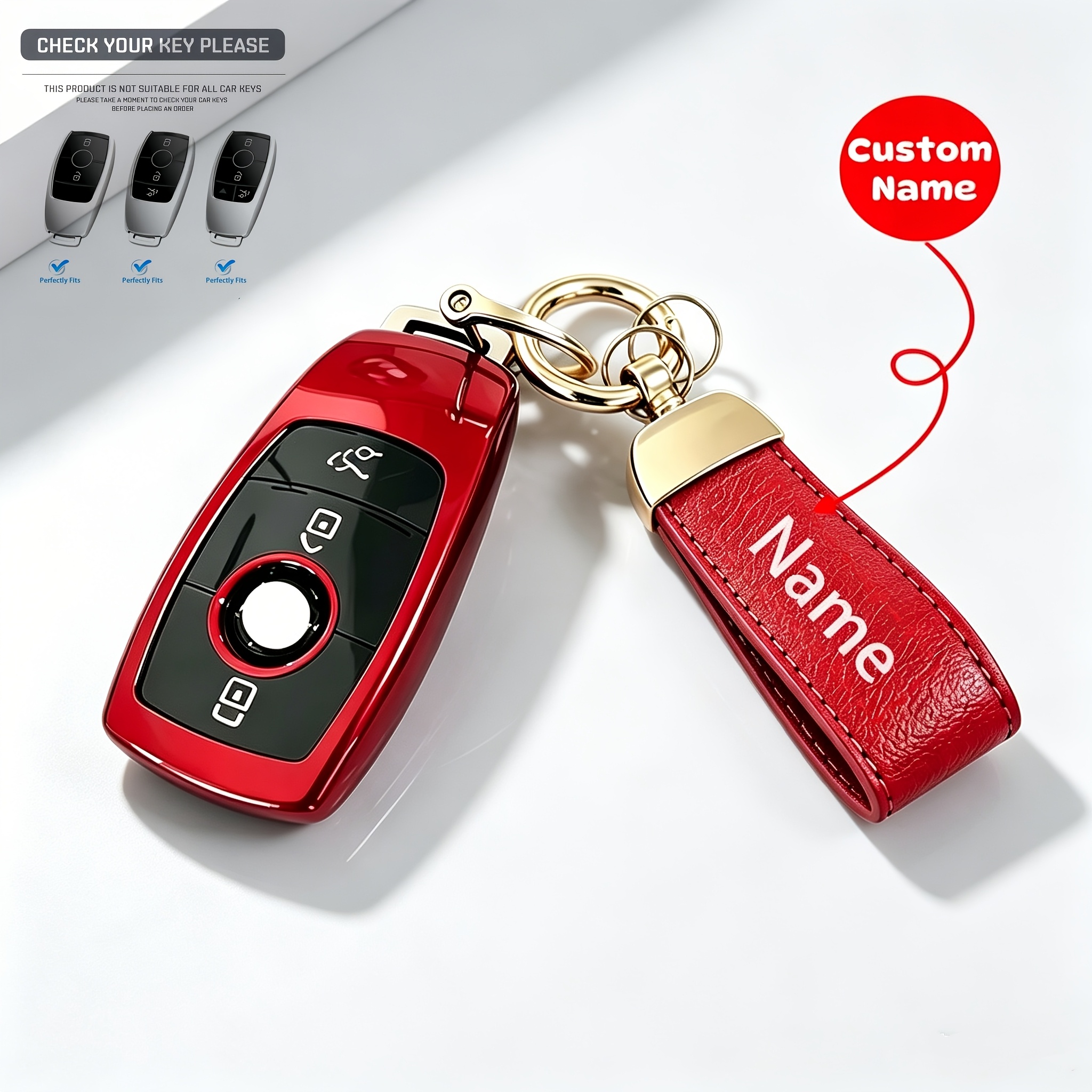 TEMU Custom Name Car Key Fob Cover Compatible With For Mercedes-benz, Tpu Full Protection Key Case, Optional Anti-scratch Remote Key Protector