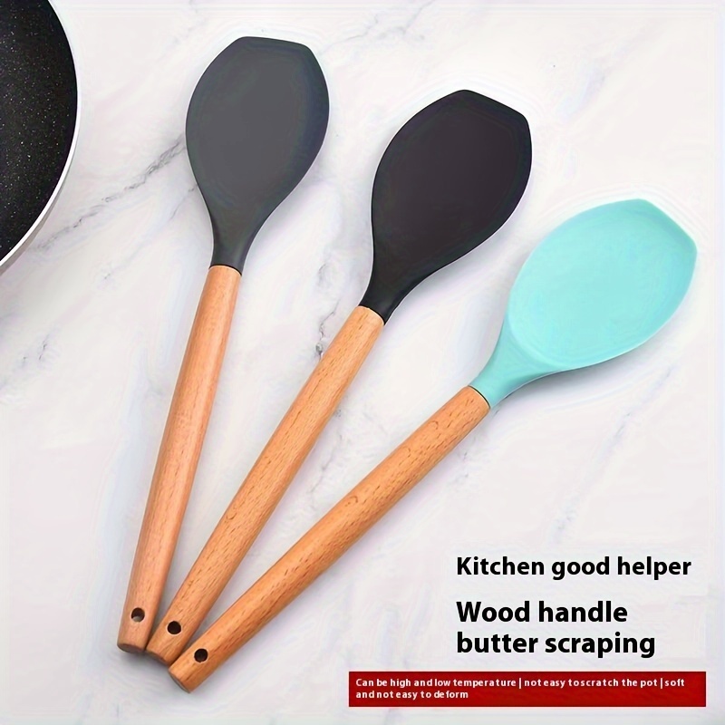 

Ensemble d'Ustensiles de Cuisine en Silicone - une Spatule, un Grattoir à Crème et à Salade avec Manches en Bois pour et - pour Halloween, Noël, Thanksgiving, des Mères