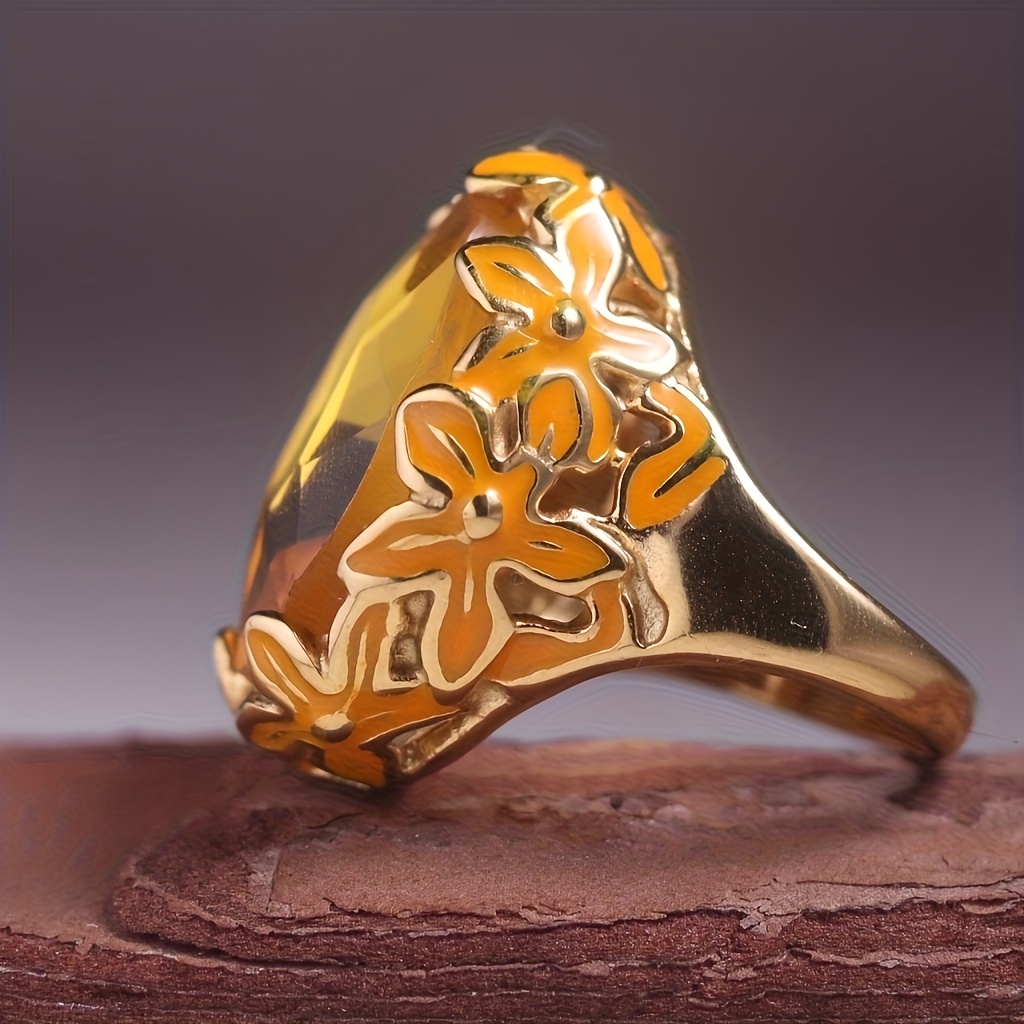 Women's 316L Stainless Steel Resin Drop Pattern Gemstone Ring