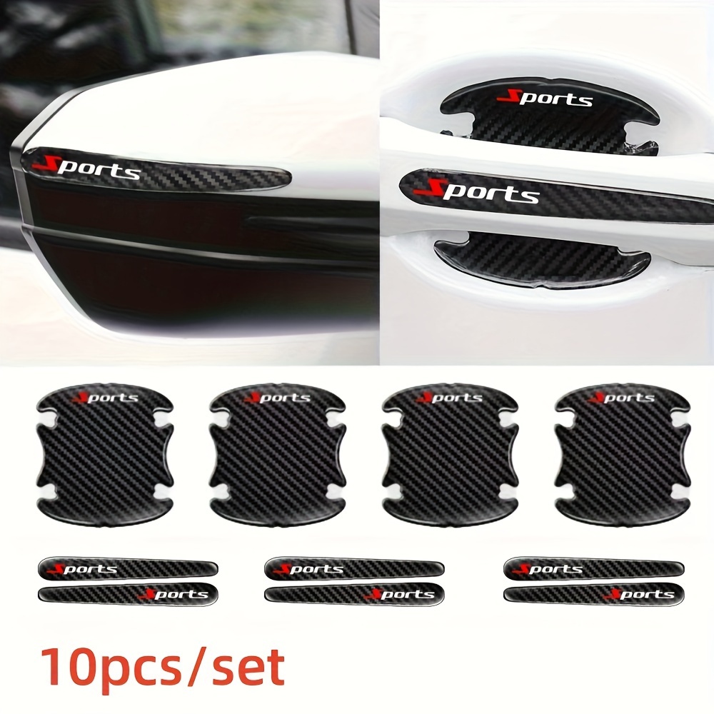 TEMU 10pcs/set Car Door Bowl Protection Stickers Carbon Fiber Pattern Car Rearview Mirror And Door Handle Stickers Anti-scratch Rubber Car Handle Scratch Stickers Paint Protection Film