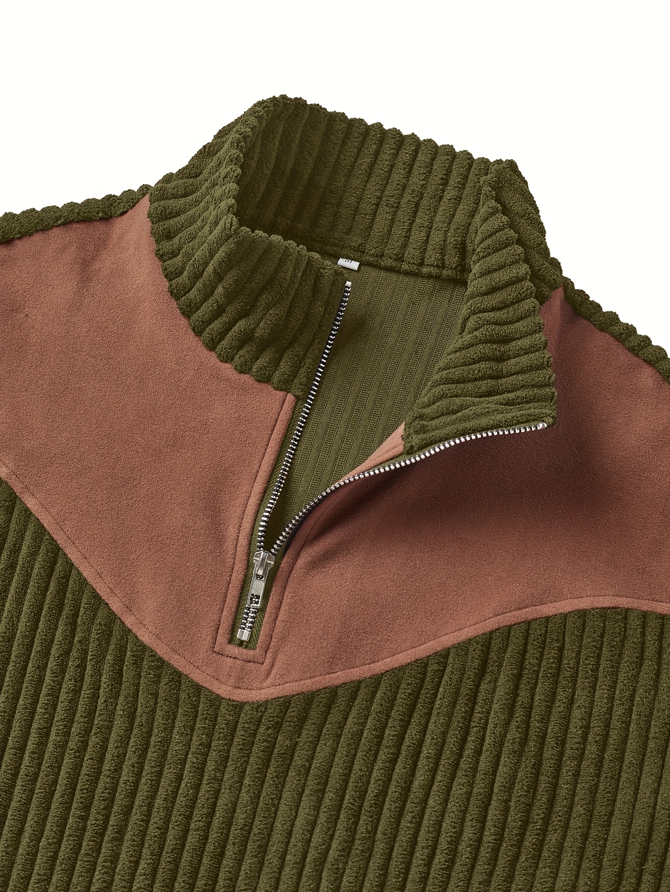 ROYALBOY Spring New Arrival Men's Stand Collar Pullover, Autumn/Winter Warm Half-Zip Solid Color Patchwork Ribbed Vintage Street Style Sweatshirt