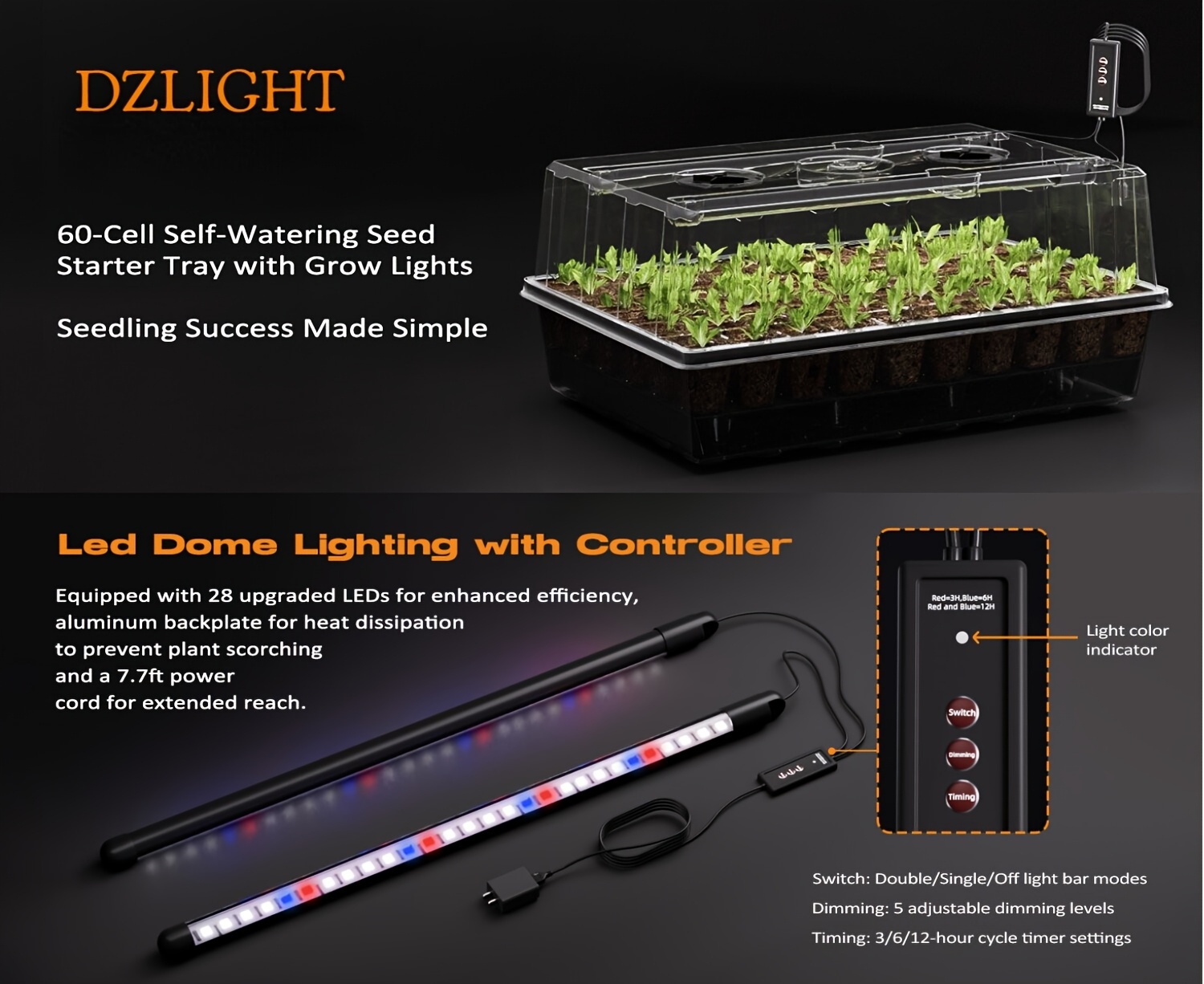 120-Hole Hydroponic Seedling Tray with Growth Light, Including a Seedling Kit with a 4.07-Inch Humidity Dome, Indoor Seedling Tray, Seedling Tray for Plant Germination, And Seed Growth Tools