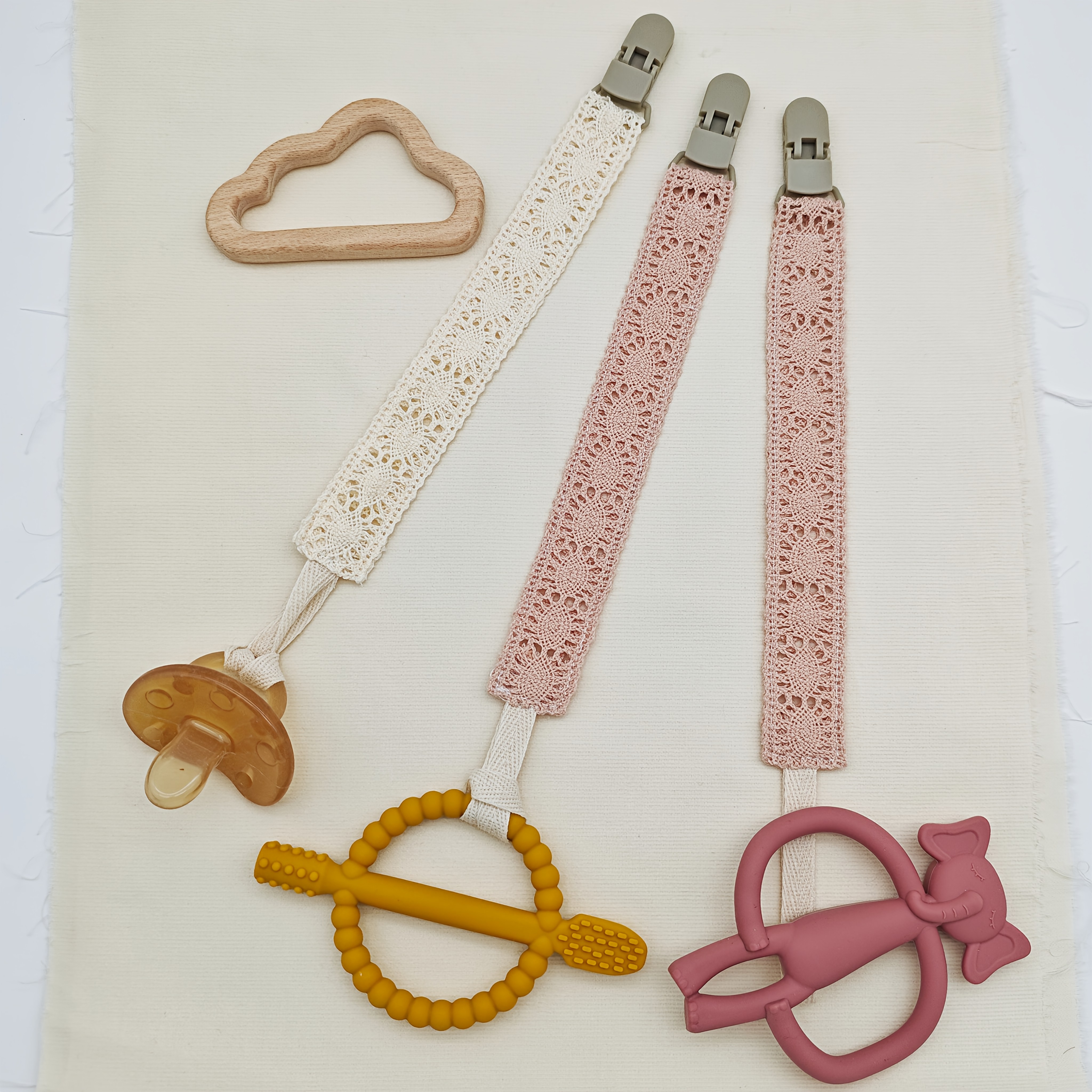 2pcs ins style pacifier chain, elegant lace material, lightweight pacifier clip, easy to mount stroller, Parent Bag, dust and loss-proof, new mom gift, newborn full moon gift, Christmas gift