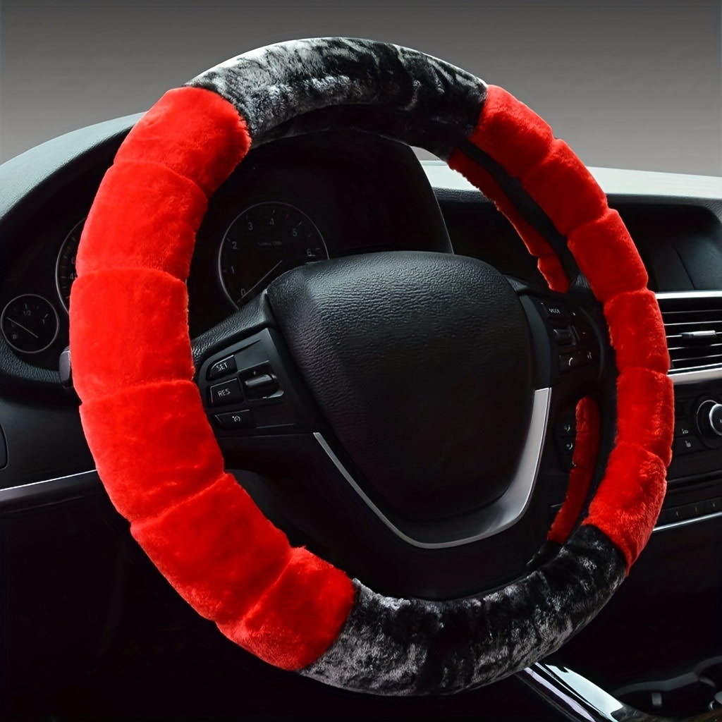 

37/38cm Winter Super Soft Plush Car Steering Wheel Cover Universal, Warm Fur Auto Handlebar On -wheel Car Steering Wheel Cover, Christmas, Halloween