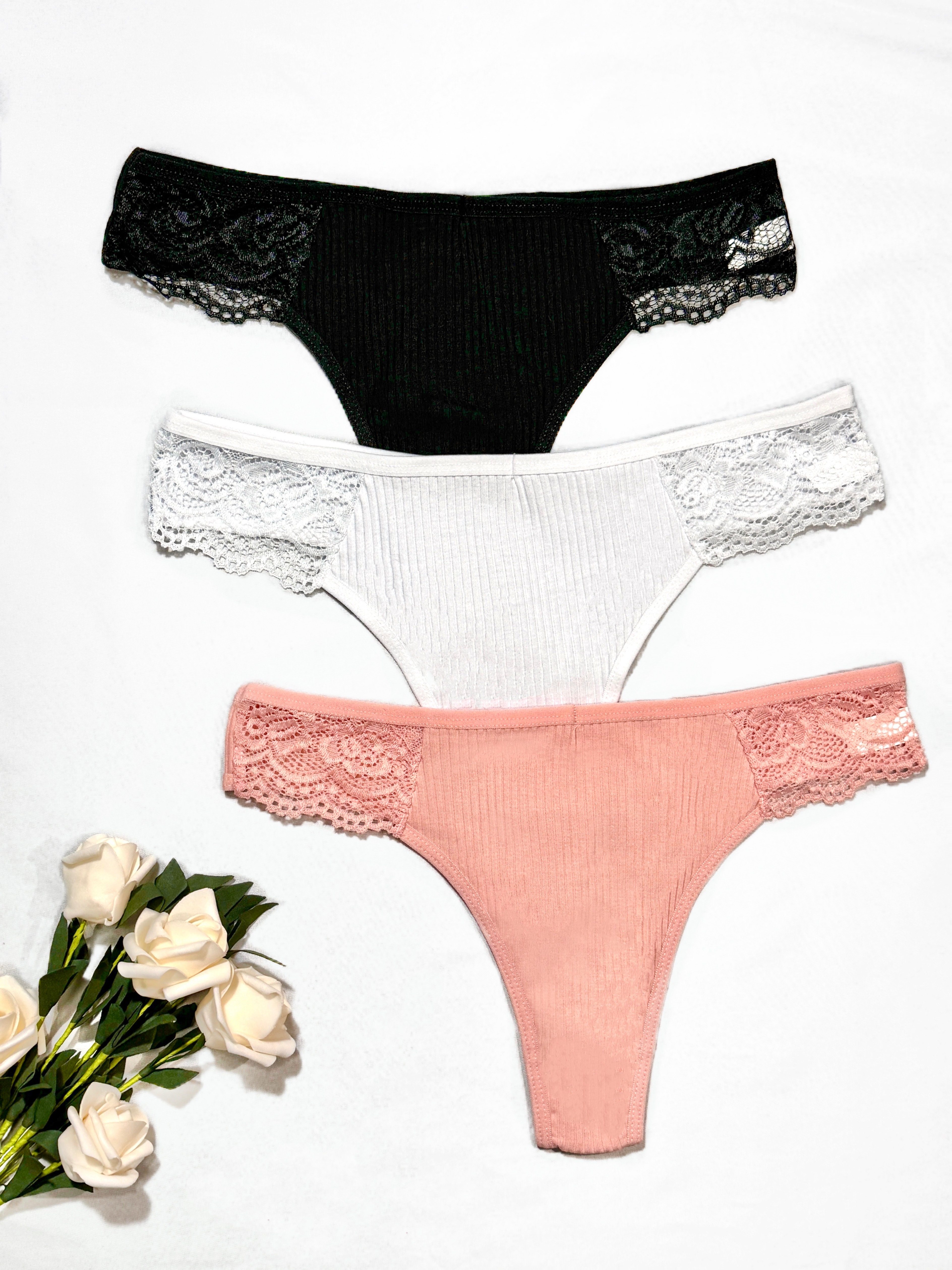 5 Pcs Rhinestone Decor Thongs, Satin Stretchy Intimates Panties, Women's  Lingerie & Underwear