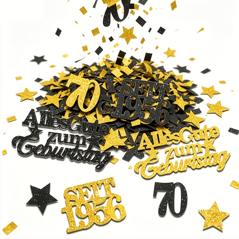 Image of 70th Birthday Confetti Decorations, 170pcs Black Golden Glitter Table Confetti, Happy Birthday & Star Confetti For Men Women 70 Birthday Party Table Decor