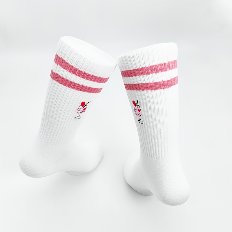 Image of Strawberries Tennis Socks, Embroidered Juice Design Socks, Strawberries Funny Socks Gift, Motif Tennis Socks, Breathable Sports Socks, Novelty Socks Crew Socks, Birthday Gift