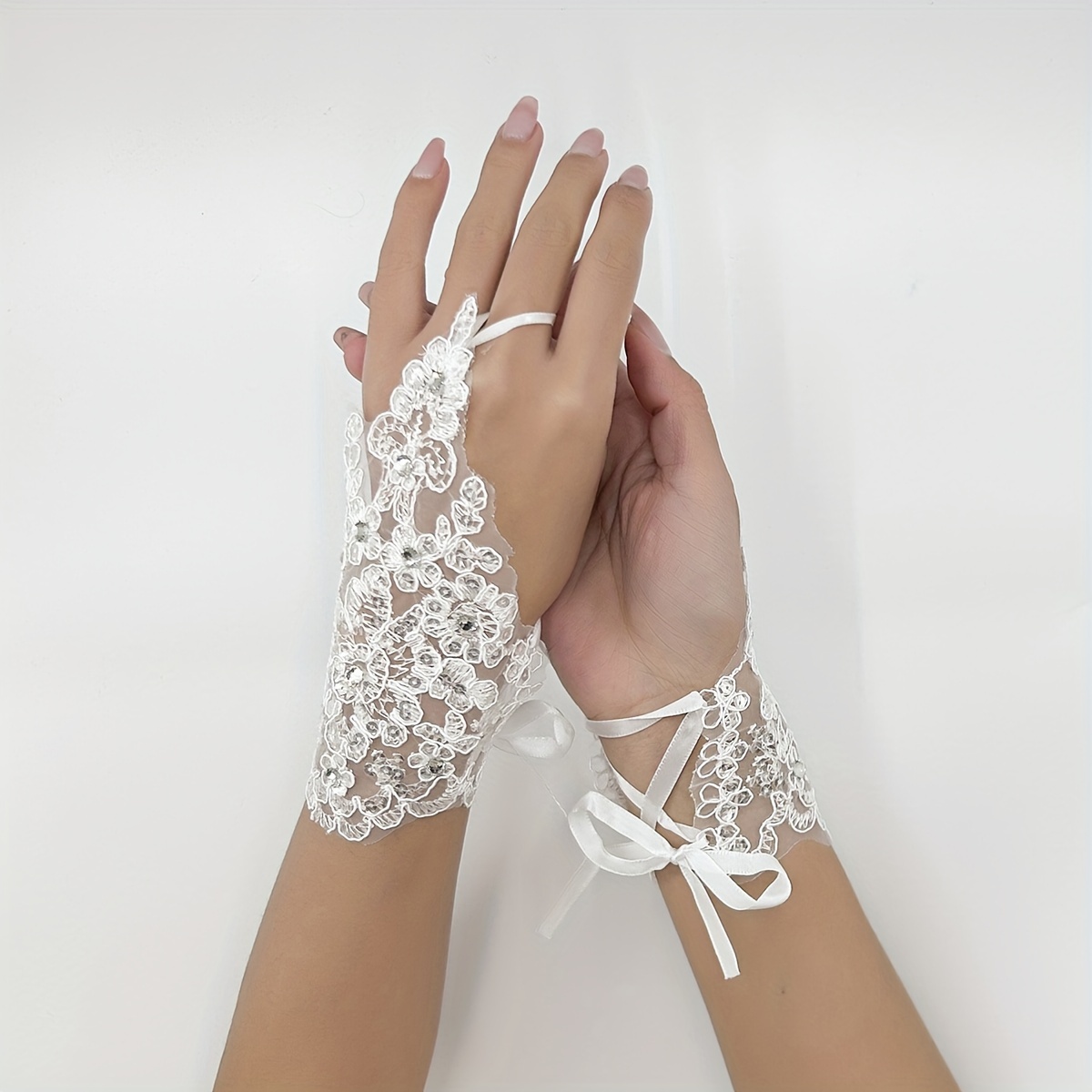 White Lace Cuffs Women's Short Flower Mesh Breathable Gloves - Temu