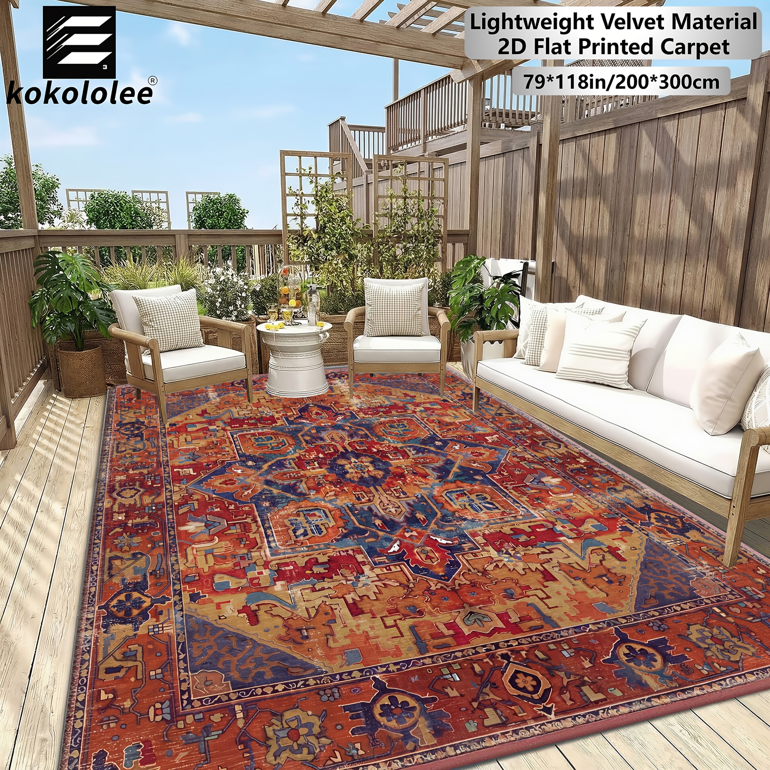 TEMU 1pc Of 2d Flat Kokololee Luxury Velvet Area Rug Featuring A , Equipped With A Non-slip Backing And Machine Washable, Made From 100% Polyester