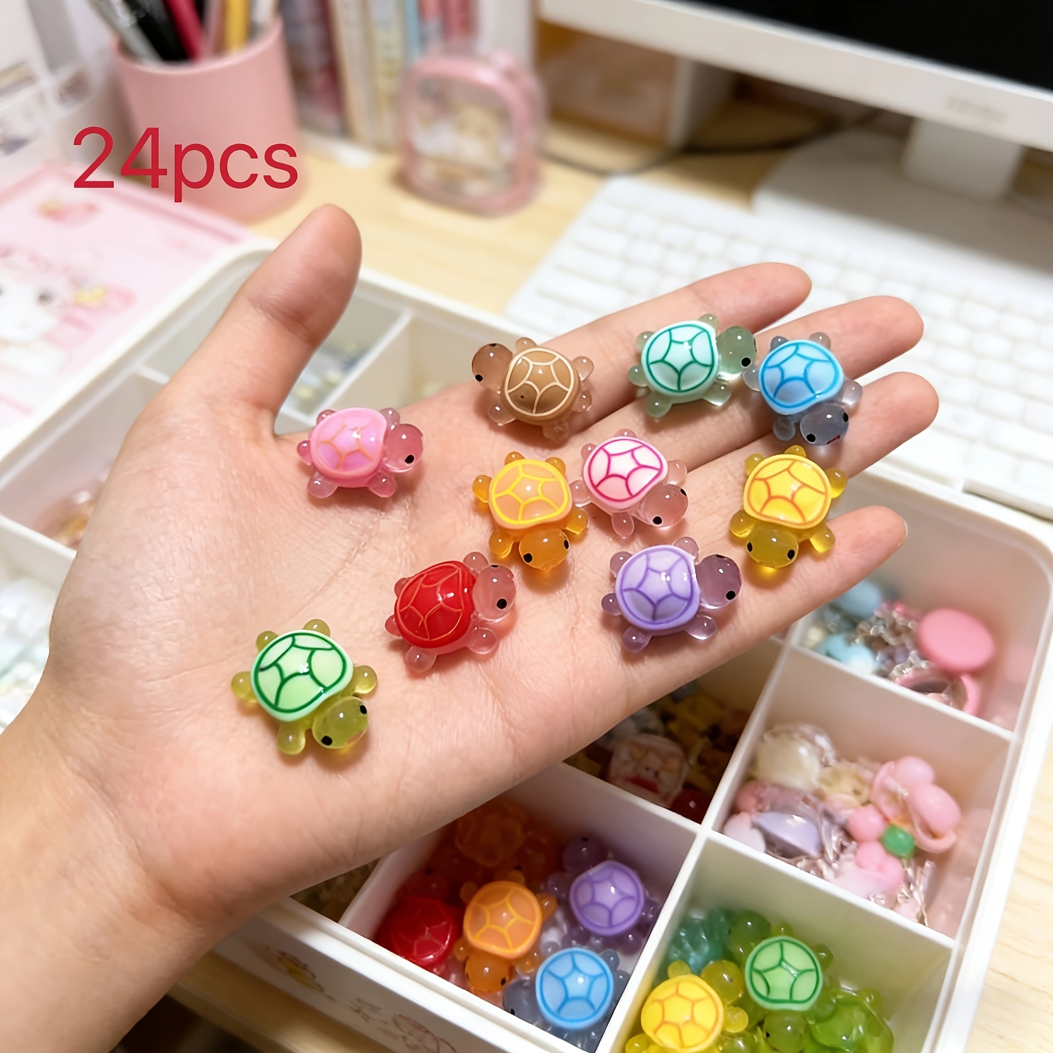 Image of 24 Turtle Resin Decorations In Vibrant Mixed Colors, Battery-free, Garden Miniature Sculptures, Fun Party Gifts For Valentine's Day And More! Perfect For Gifting, Home Decor, And , Colors Are Random