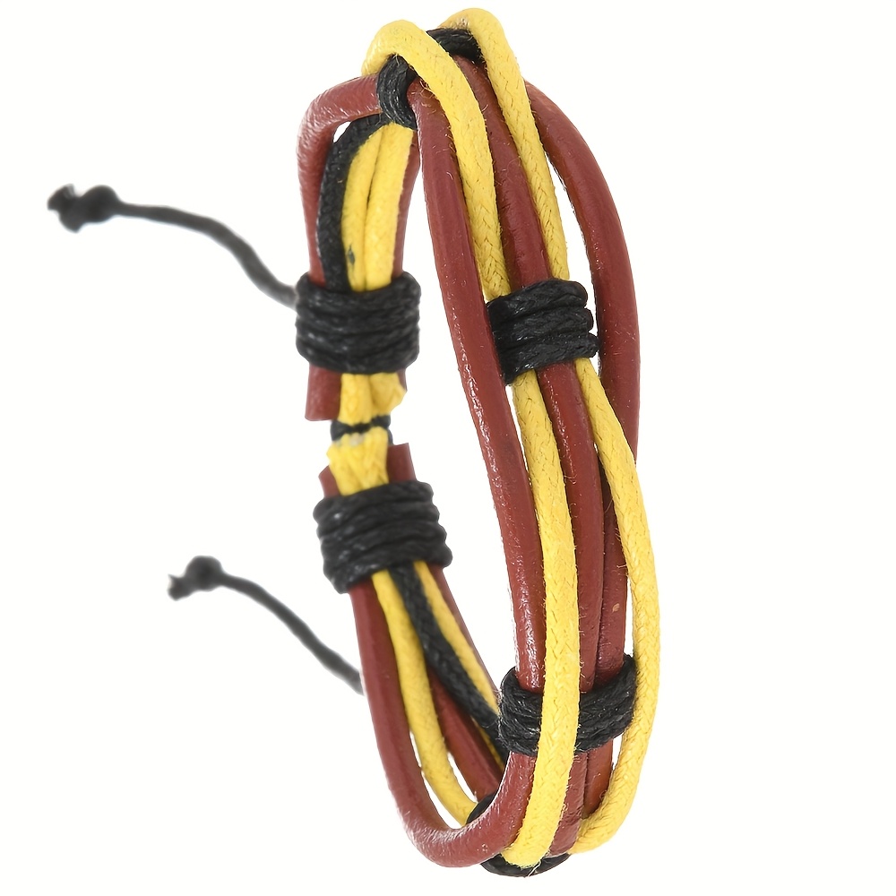 Boho Handwoven Leather Bracelet Adjustable Unisex Colorful Casual Wear Accessory