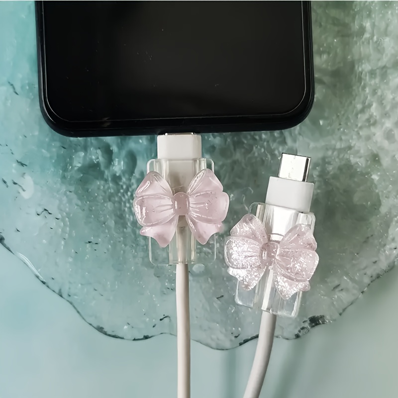 2 Pink Bow Universal iPhone/Type-C Cable Protectors