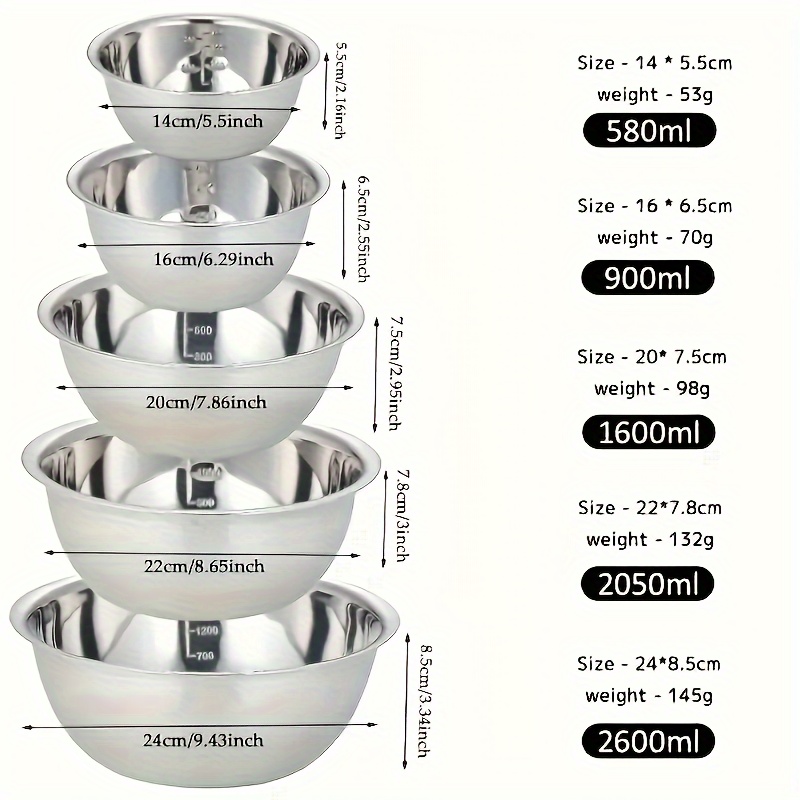 

5pcs Steel Mixing Bowls Set , , Metal , , Dishwasher Safe For Use