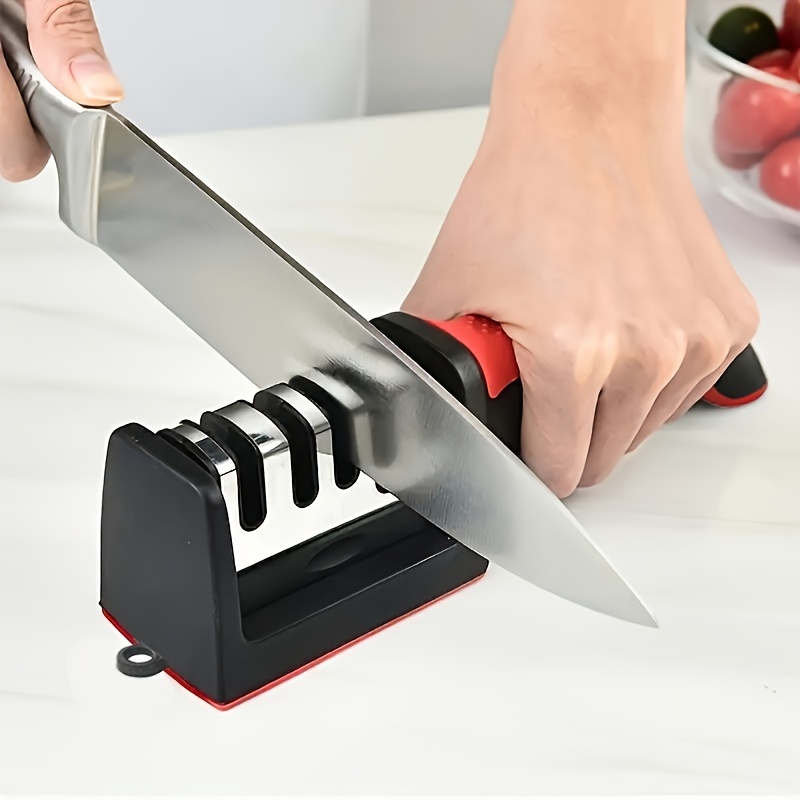 4-Stage Professional Knife Sharpener, Tungsten Steel, Diamond & Ceramic Grinding Stones, for Kitchen Knives, Non-Electric, RV Kitchen Accessories RV Kitchen Cooktop Accessories, Without Battery
