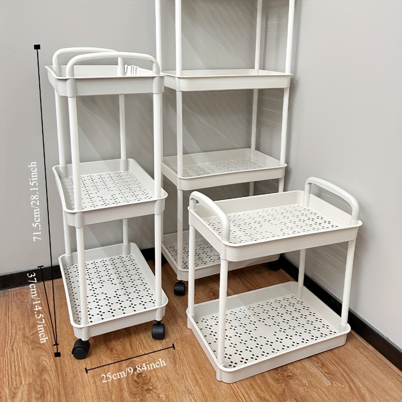 

Mobile Plastic Kitchen Trolley Shelf: 360 Degree Rotation, 3 Shelves, No Wood, Easy To Move