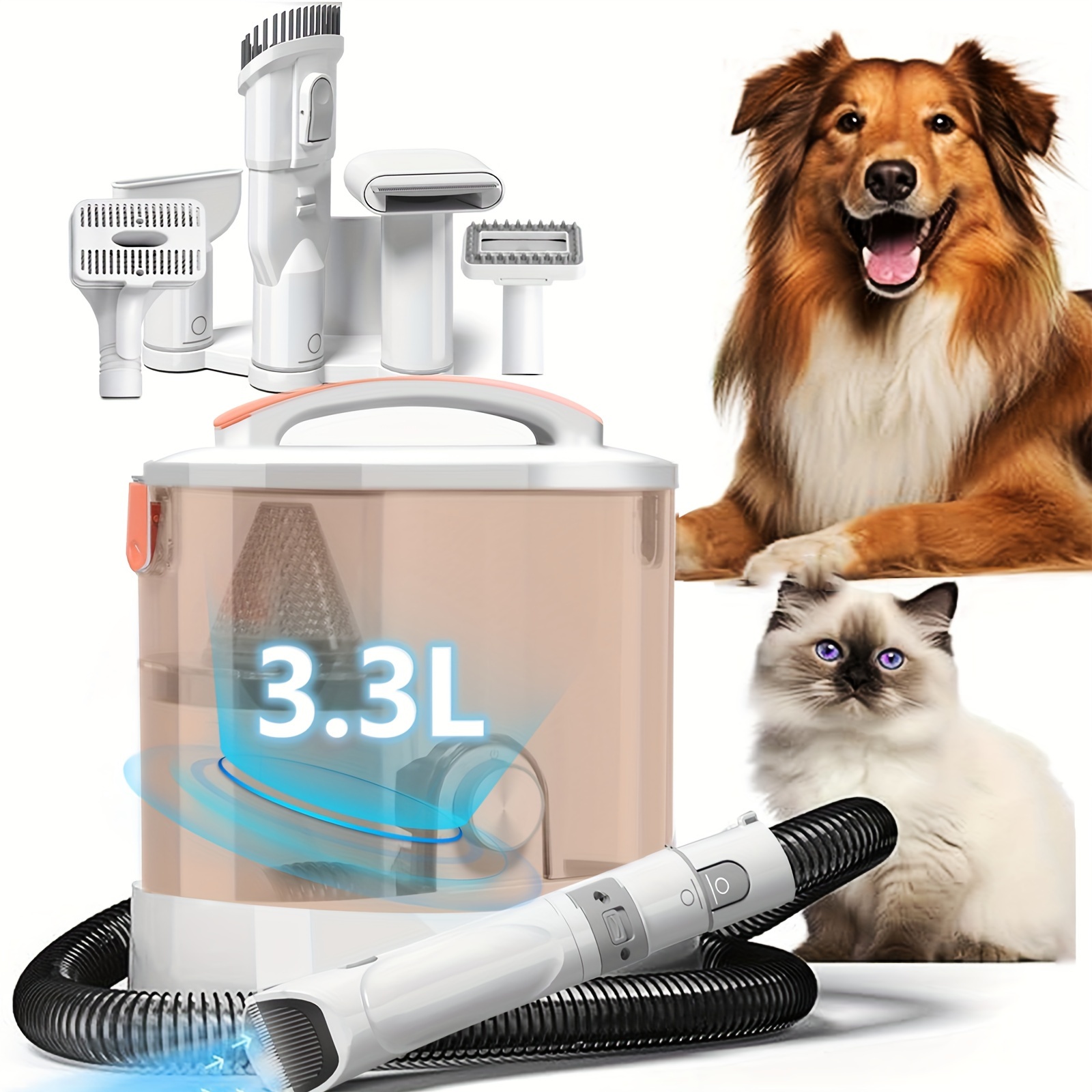 

Pet Hair Vacuum With Dog Clippers - Multi-purpose Pet Grooming Kit With 3.3l Large Capacity Dust Bin And Hair Dryer, 6 Grooming Tools For Dogs And Cats (orange And 6-in-1)