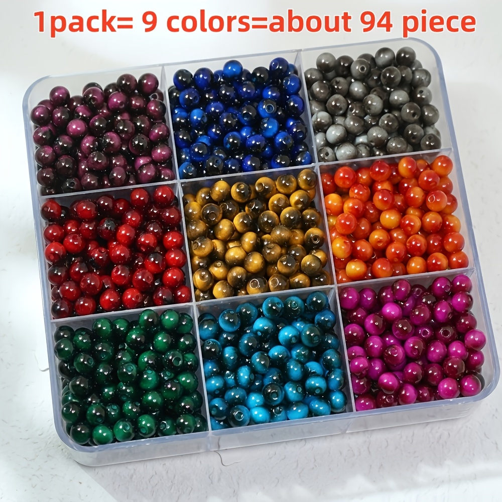 TEMU 94 piezas de cuentas redondas de cristal de de de 8 mm , sin , 9 colores aleatorios, perfectas para hacer joyería DIY. Hermosas cuentas, cuentas