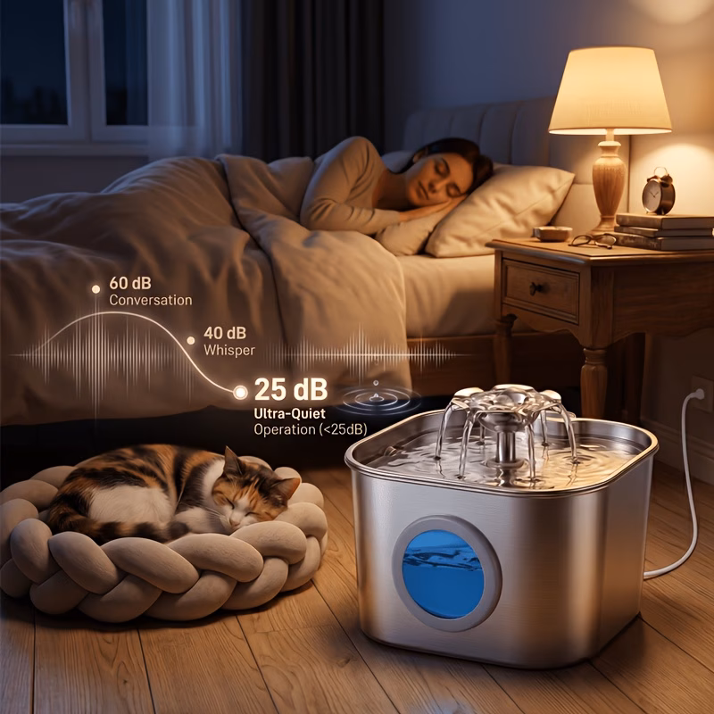 2 2l durable stainless steel cat water dispenser with water level window usb plug in pet fountain for machine 3 filters machine 7 filters Product details 5