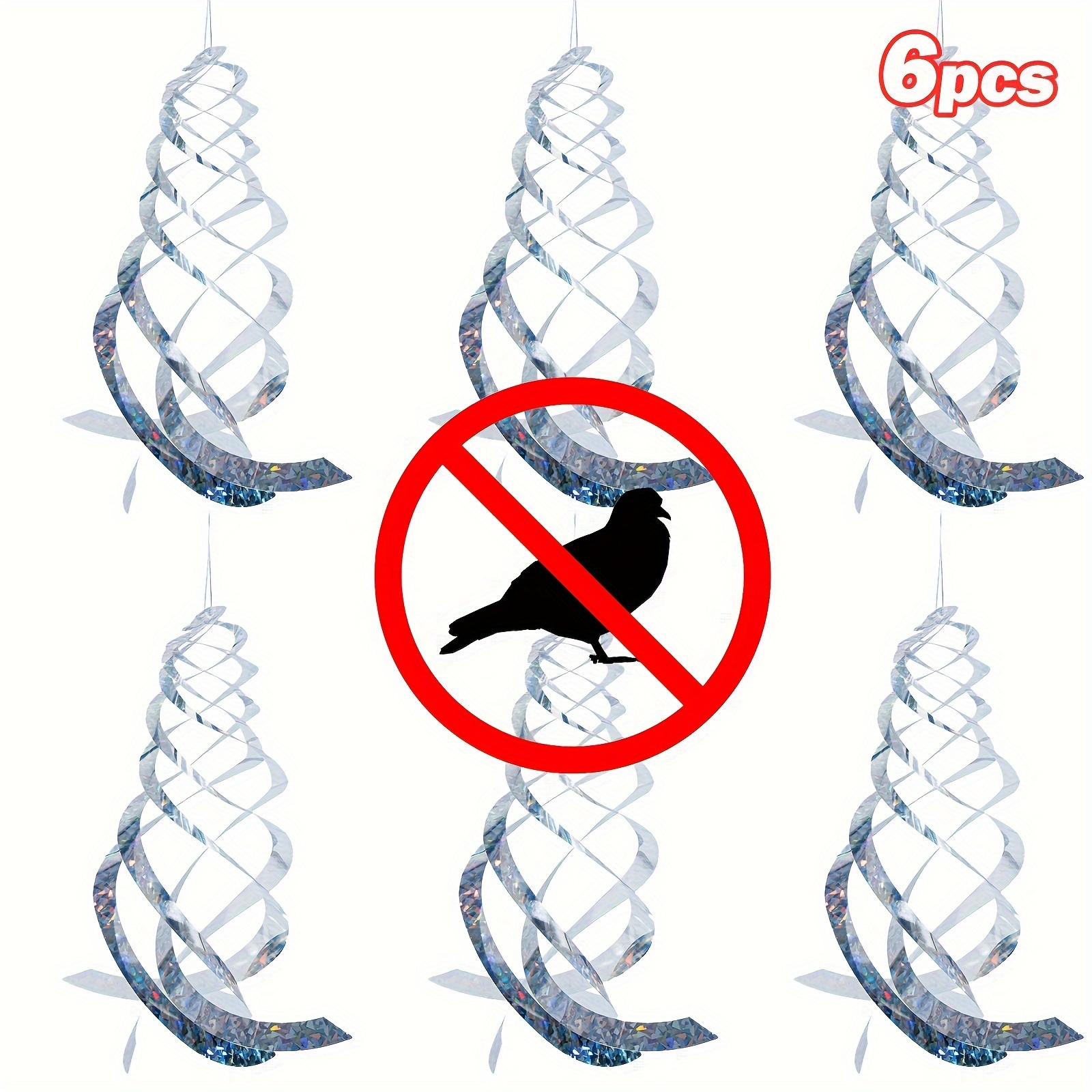 

6pcs, Bird Repellent Spiral Reflectors-15.8 Inch Hanging Reflective Bird Deterrent Device For Drive Birds Woodpeckers Pigeons Geese Away From The House Garden Swimming Pool