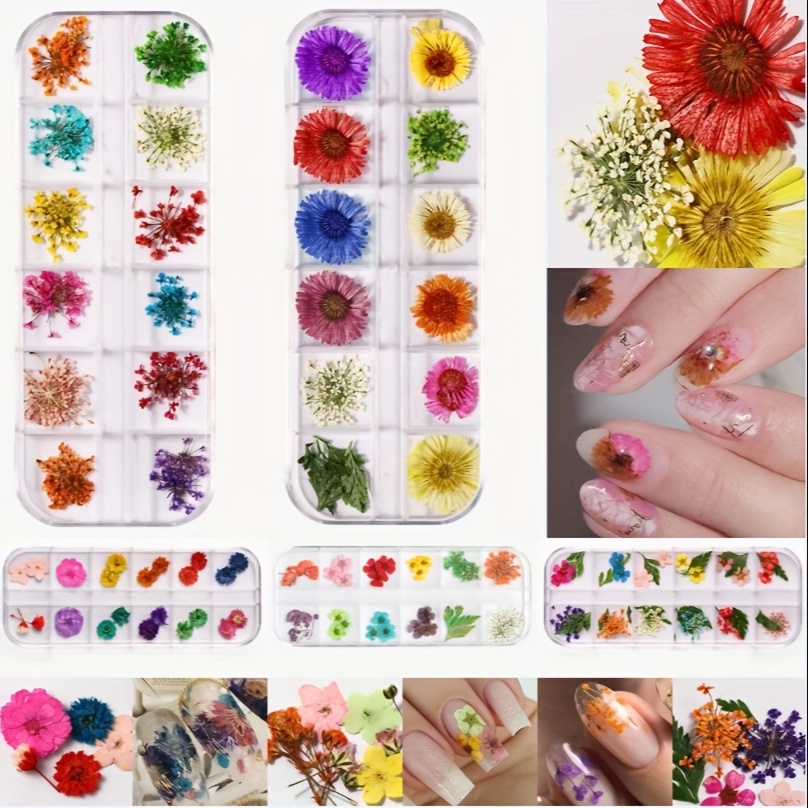 TEMU 60 Grids Dried Flowers Nail Art - Nail Art Accessories Kits, 57 Color Lovely Nail Art, Dried Flowers For Resin Molds, Dry Flowers For Nails