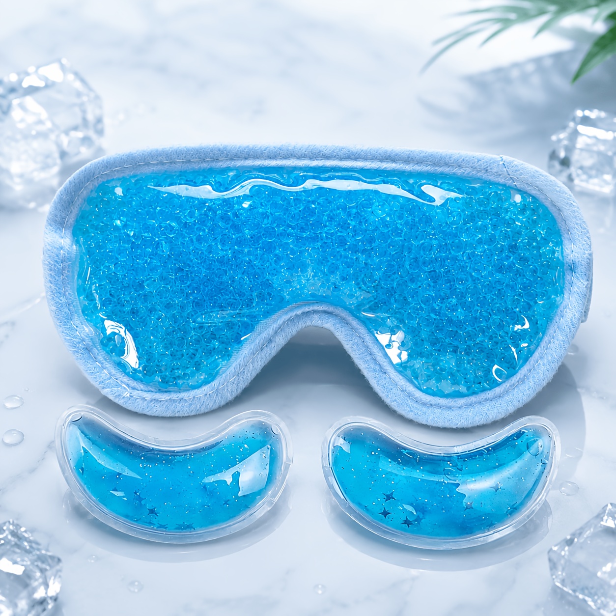 TEMU Máscara de ojos azul de almohadillas para debajo de , juego de máscara de ojos reutilizable con correa ajustable, accesorio de relajación para
