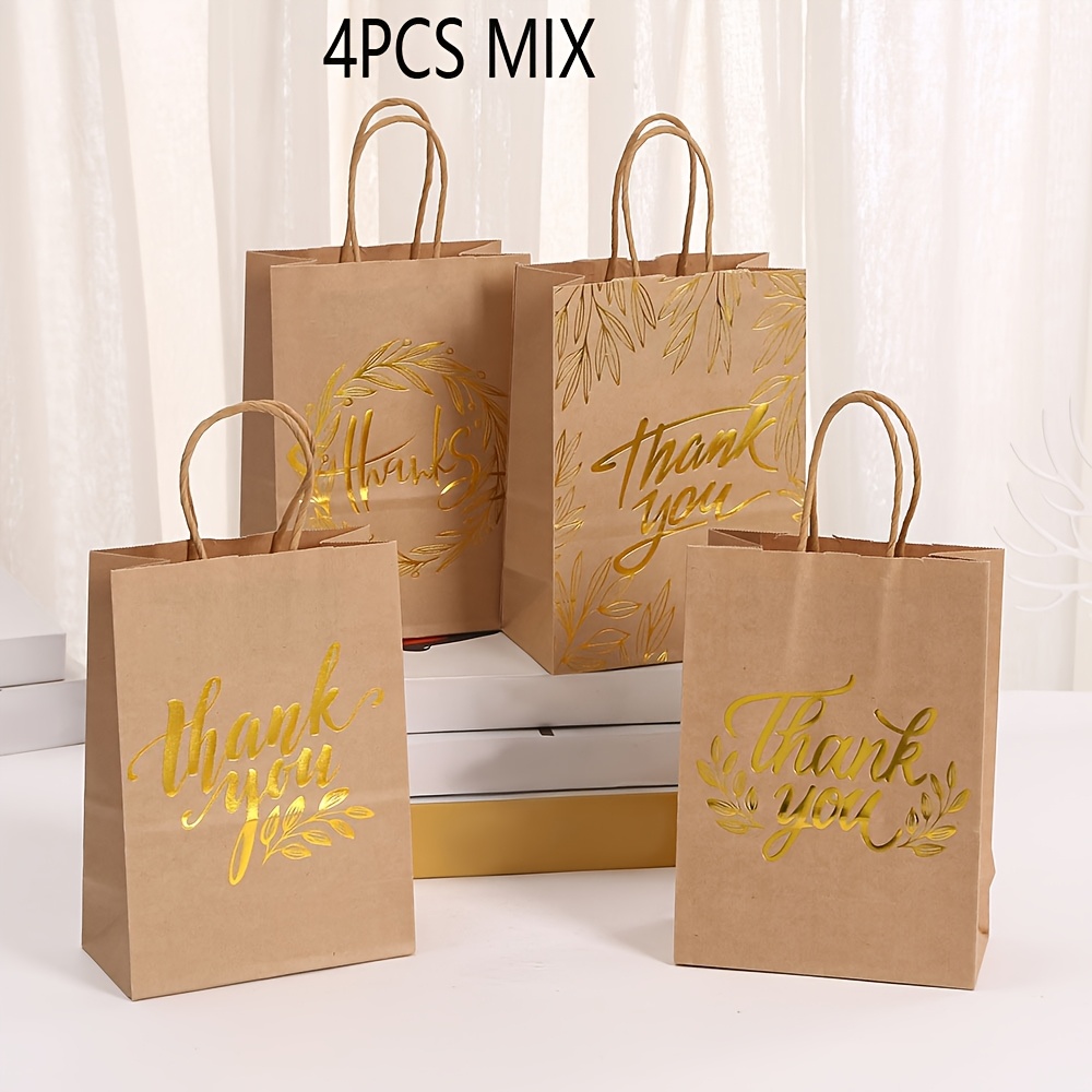 TEMU 4/8 stuks Papier Bedankt Feestzakjes Gouden Folie Papier Cadeauzakjes Bruine Papieren Zakken met Handvat Feestartikelen Zakken voor Verjaardag