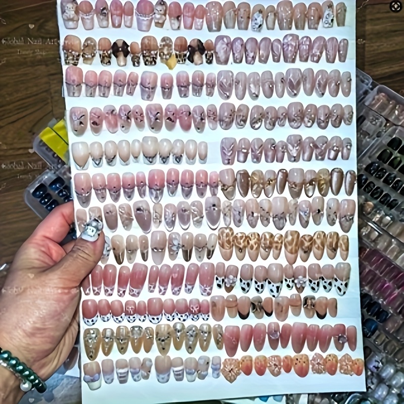 TEMU Set Of 96 Nail Art Pieces, Stylish Assorted Colors, , Durable Nail Shine, Color Nail Art, Artificial Nail Designs