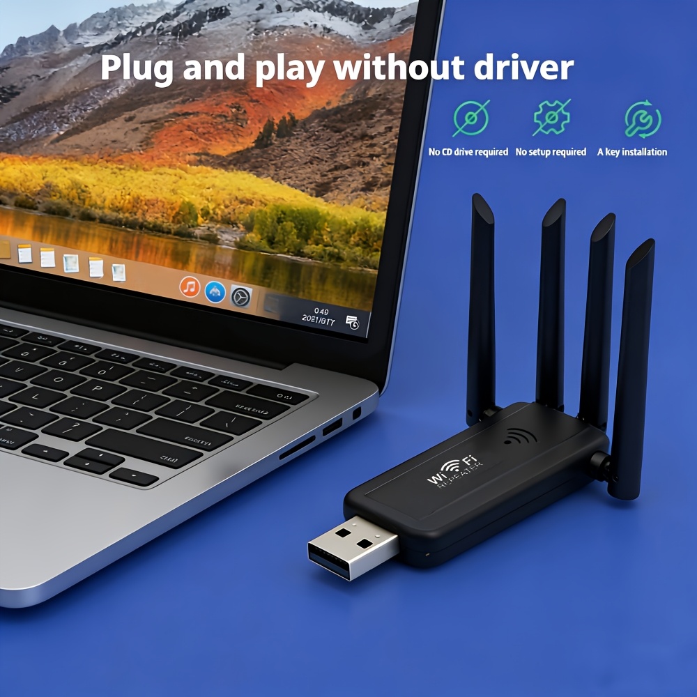 1pc USB Range Extender with 4 Antennas, Foldable Signal Booster Amplifier, 300Mbps Network Extender Suitable for Home/Office/Travel, USB- for PC/Laptop, Compatible for Smartphones/ TV/Routers