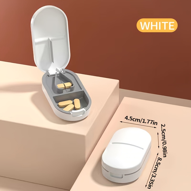Portable Pill Splitter -2-in- Box With Blade - Suitable For Vitamin Tablets - Cutting Pills 1/2, 1/4 With Mini Pill Sorting Layer
