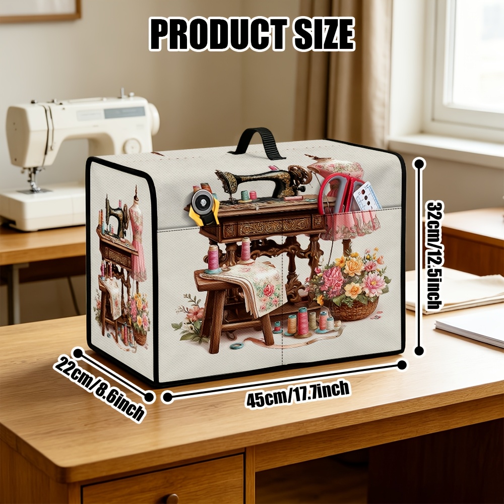 TEMU 1pc Vintage Sewing Machine Cover With Storage Pockets & Top Handle - Multicolor Suitable For Sewing Room Decor, Craft Storage, For Classes, For