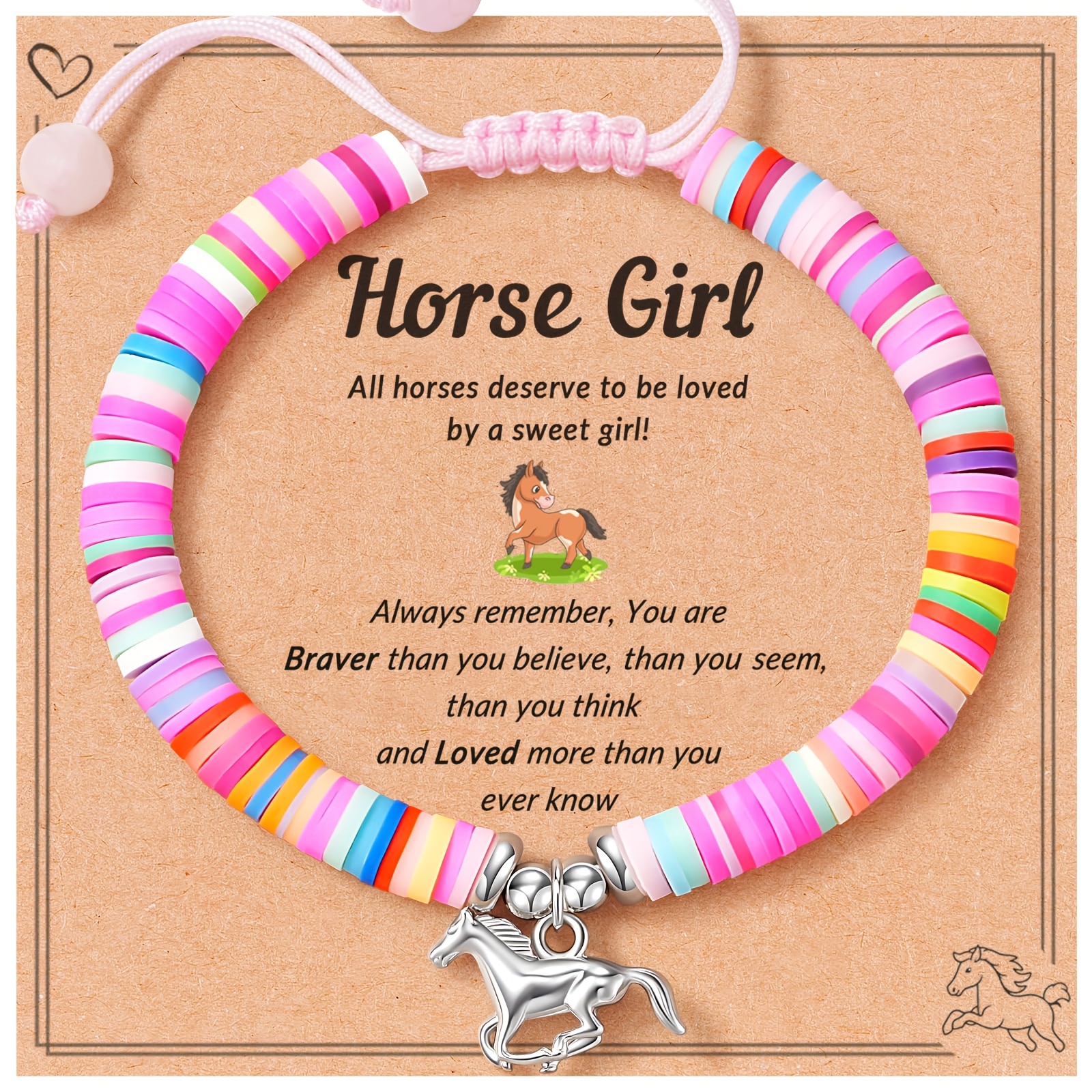 E-shop Pferdearmband Glücksbringer Hufeisen für Tochter Enkelin Geburtstag Weihnachten Neujahrsgeschenk Armband Handgefertigtes Armband Verstellbare